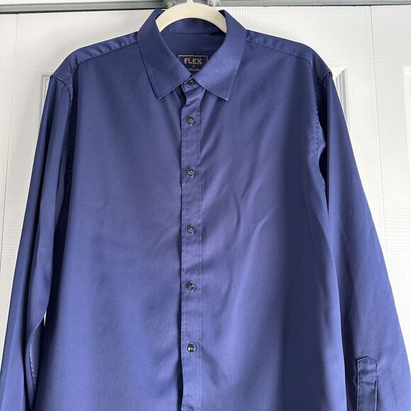 Flex Dress Shirt Mens Size M Navy Blue Luxury Collection Designed in Italy - Picture 4 of 10